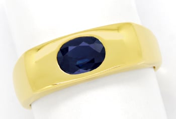 Foto 1 - Bandring eckig 1ct ovaler blauer Saphir in 14K Gelbgold, Q0244