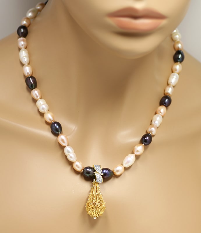 Foto 5 - Bunte Perlenkette mit filigranem Diamanten Clipanhänger, R9564