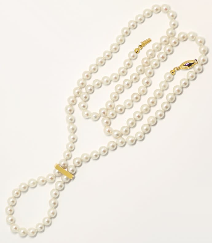 Foto 4 - Lange Perlenkette mit Clip und Schloss aus Gelbgold, S2065